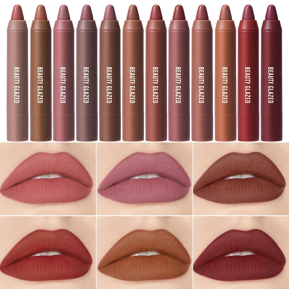 BEAUTY GLAZED 2pcs Lip Makeup Set,Matte Lipstick + Moisturizing Lip Oil,Nude Lipstick Matte Lipstick: Hydrate, Nourish, Brighten