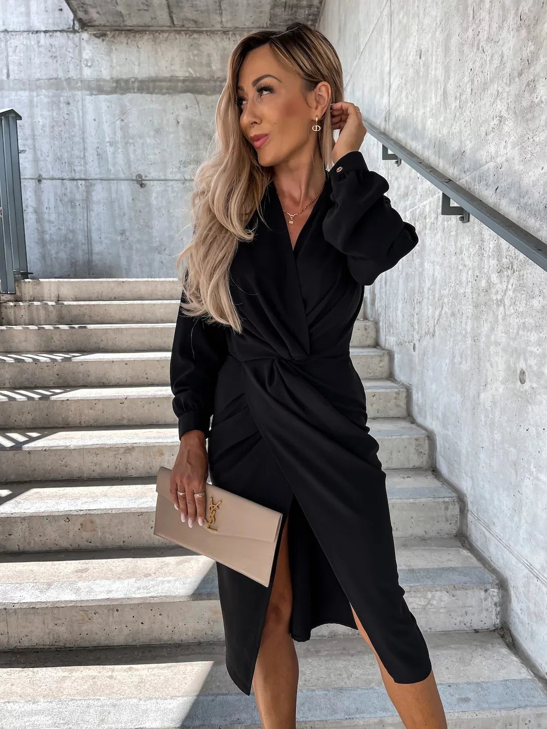 Dresses For Women 2024 Party Club Slim Dress Elegant Femme Solid Turn Down Collar Dress Summer Long Sleeve Office Dress Vestidos