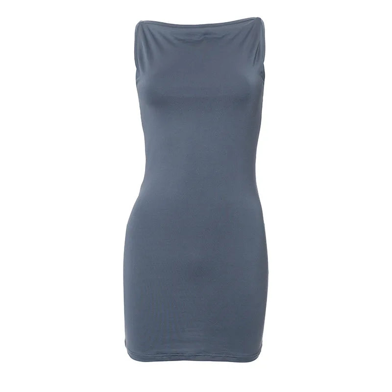 Dress Women Elegant Short Dresses Beautiful Evening Party Dress Solid Color Simple Sleeveless Vest Tight-fitting Dress