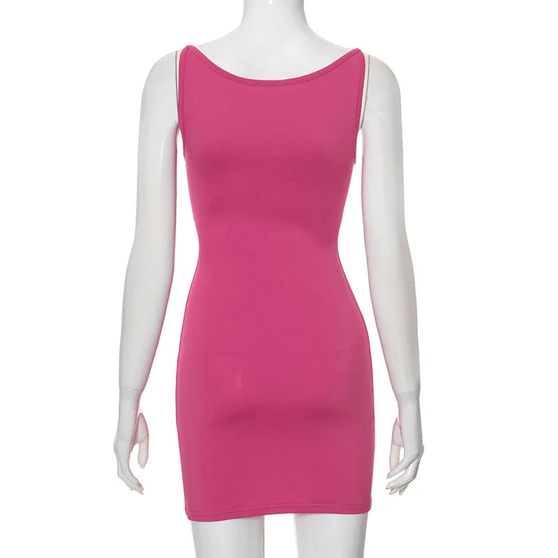 Dress Women Elegant Short Dresses Beautiful Evening Party Dress Solid Color Simple Sleeveless Vest Tight-fitting Dress