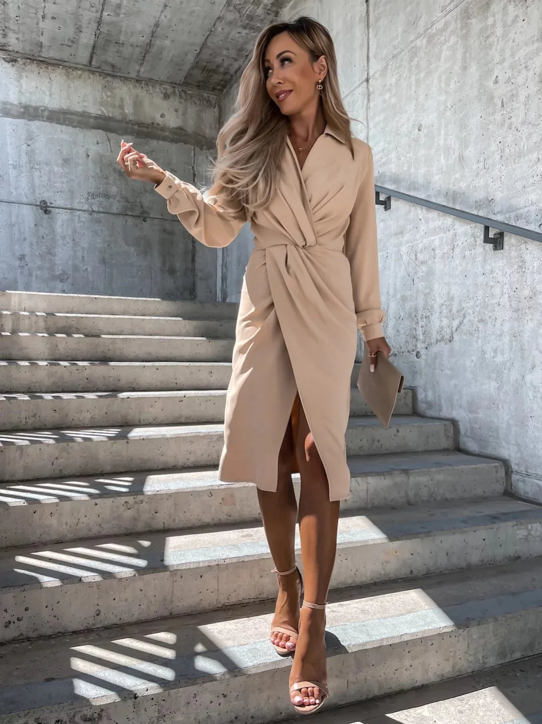 Dresses For Women 2024 Party Club Slim Dress Elegant Femme Solid Turn Down Collar Dress Summer Long Sleeve Office Dress Vestidos