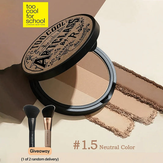 K-Beauty Matte Powder Contour Palette,with Brush, Light, Smooth, Velety Texture ,With mirror, Slimming Facial, Natural Gradation