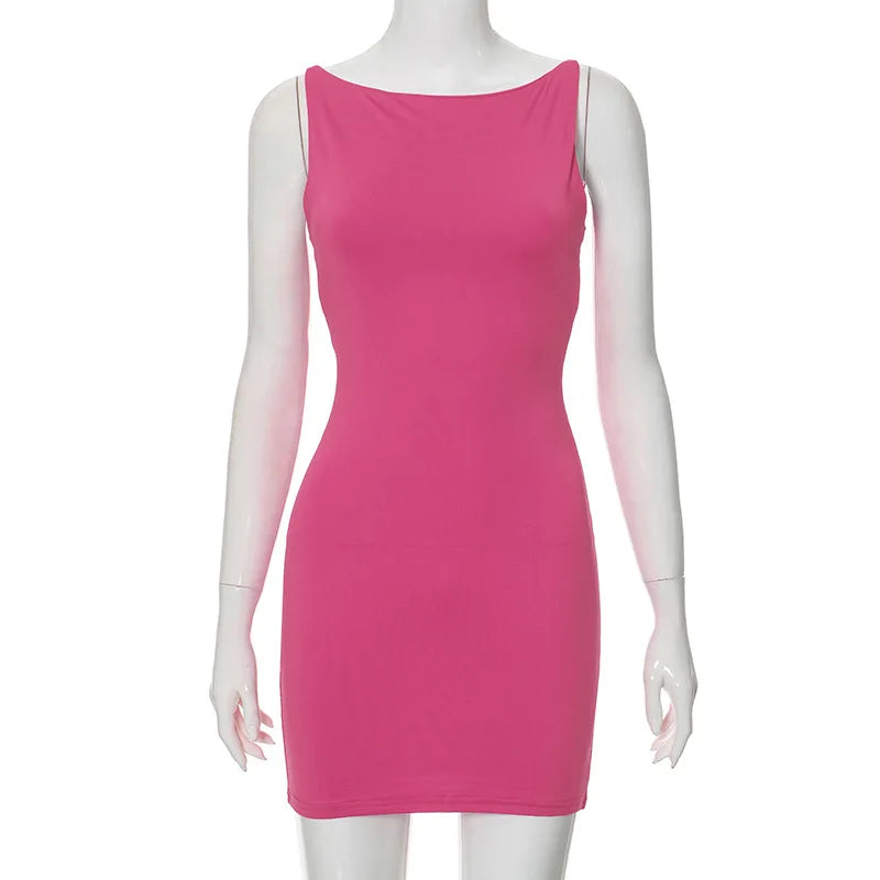 Dress Women Elegant Short Dresses Beautiful Evening Party Dress Solid Color Simple Sleeveless Vest Tight-fitting Dress