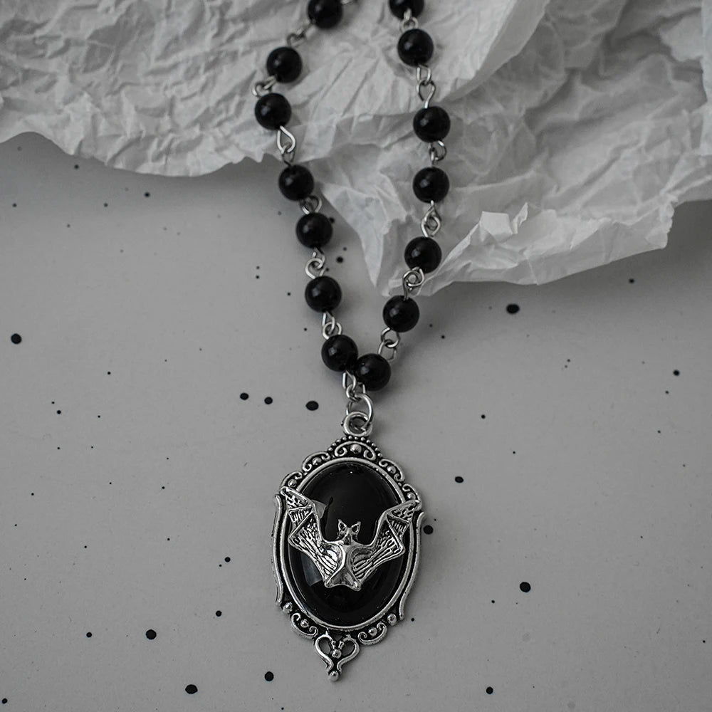 Gothic Bat Cross Dark Pendant Necklace