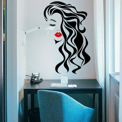 Beauty Female Face Wall Sticker Decal Beauty Studio Wallpaper Cosmetic Makeup Wall Art Sticker Mural Removable Salon Decoration