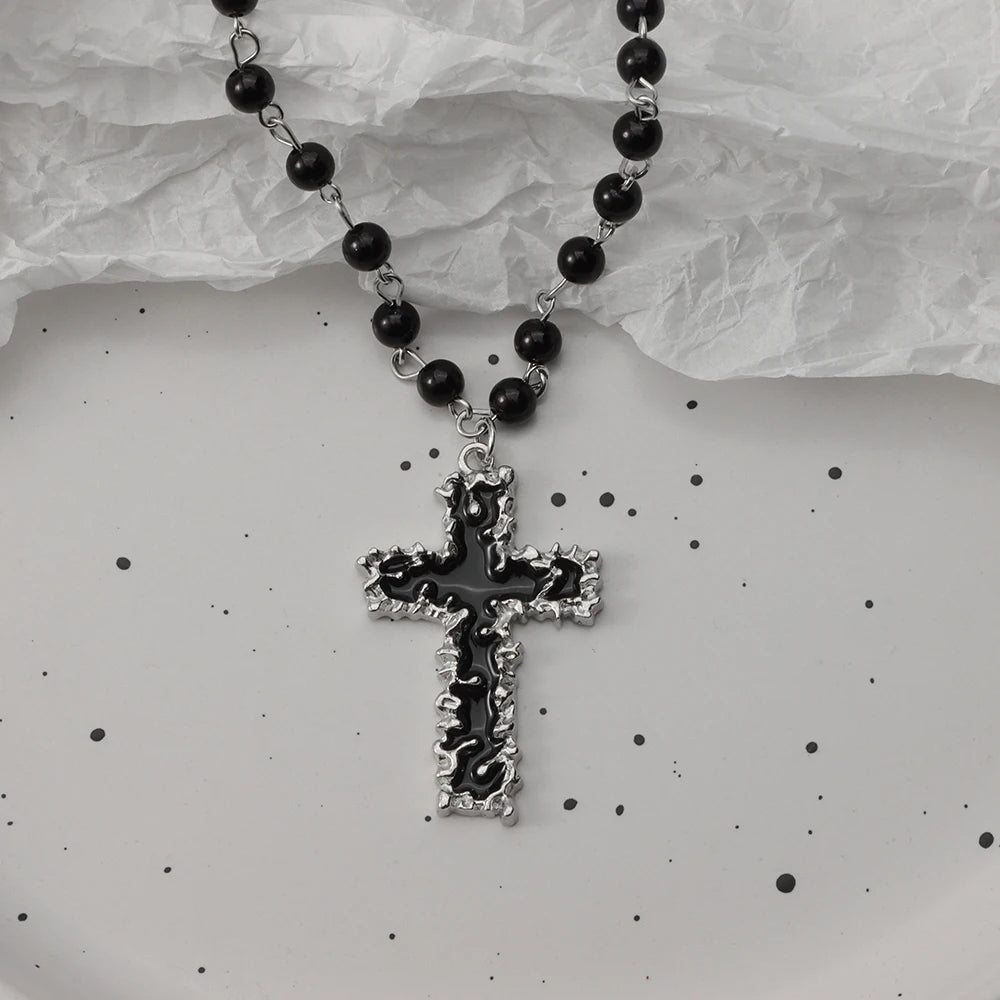 Gothic Bat Cross Dark Pendant Necklace