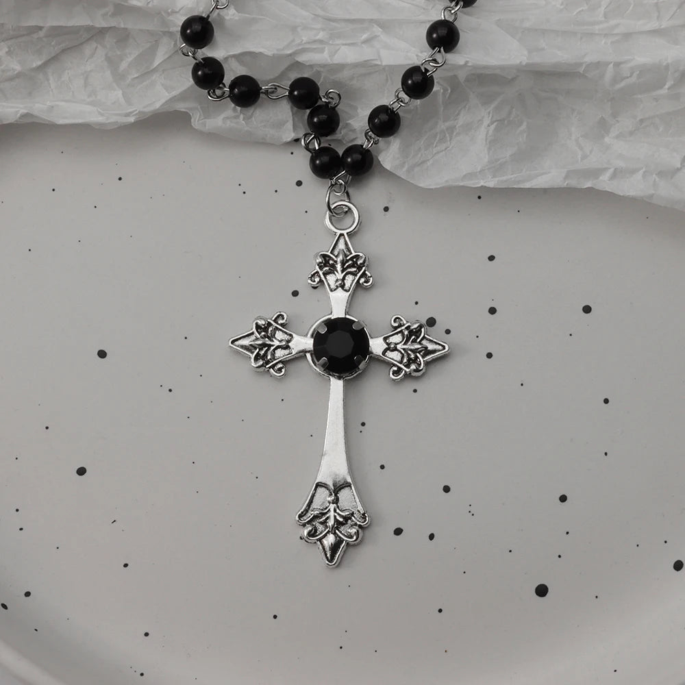 Gothic Bat Cross Dark Pendant Necklace