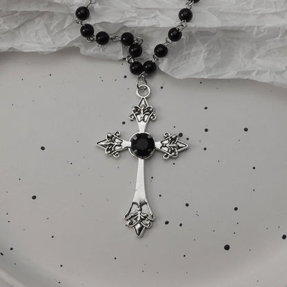 Gothic Bat Cross Dark Pendant Necklace