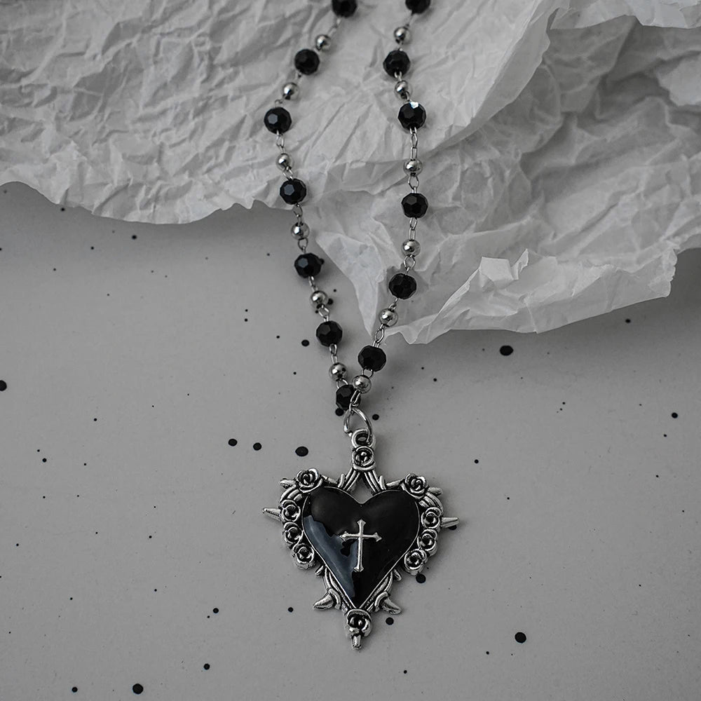 Gothic Bat Cross Dark Pendant Necklace
