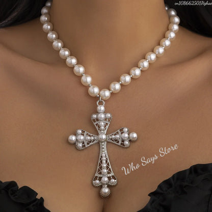 Gothic Style Large Cross Pendant Necklace