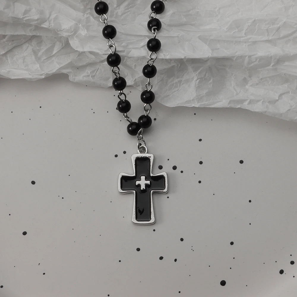 Gothic Bat Cross Dark Pendant Necklace