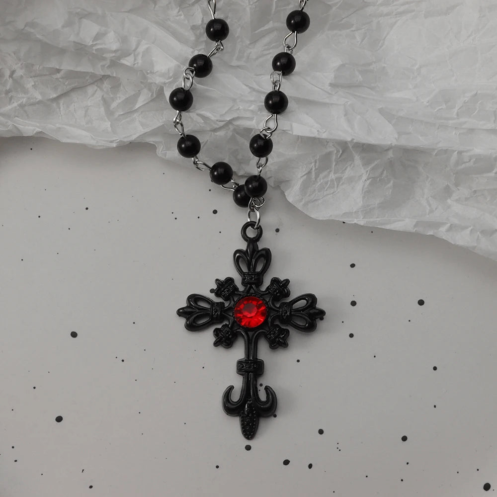 Gothic Bat Cross Dark Pendant Necklace