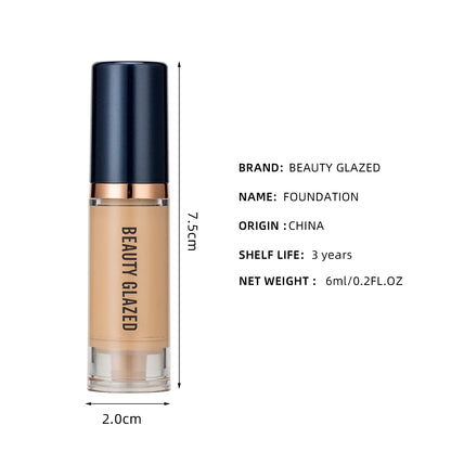 BEAUTY GLAZED 6 Color Liquid Foundation,Full Coverage, Long-Lasting, Waterproof, Natural Effect,Hydrating