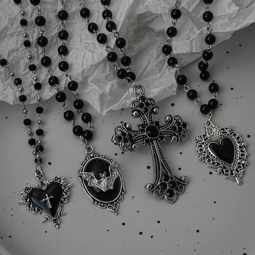 Gothic Bat Cross Dark Pendant Necklace