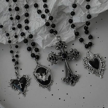 Gothic Bat Cross Dark Pendant Necklace