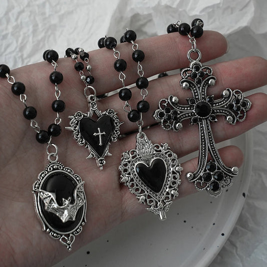Gothic Bat Cross Dark Pendant Necklace