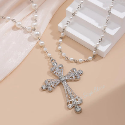 Gothic Style Large Cross Pendant Necklace