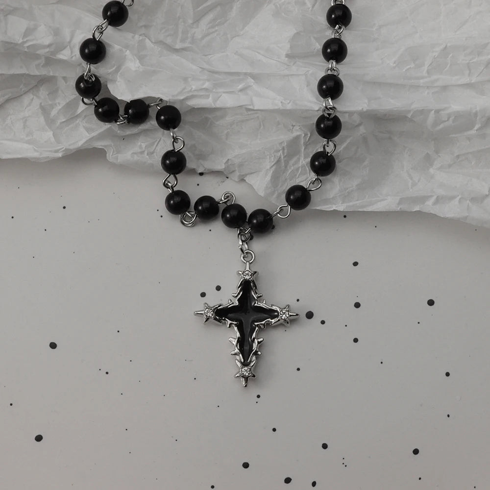 Gothic Bat Cross Dark Pendant Necklace