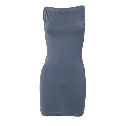 Dress Women Elegant Short Dresses Beautiful Evening Party Dress Solid Color Simple Sleeveless Vest Tight-fitting Dress