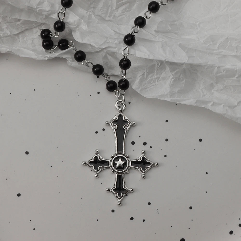 Gothic Bat Cross Dark Pendant Necklace