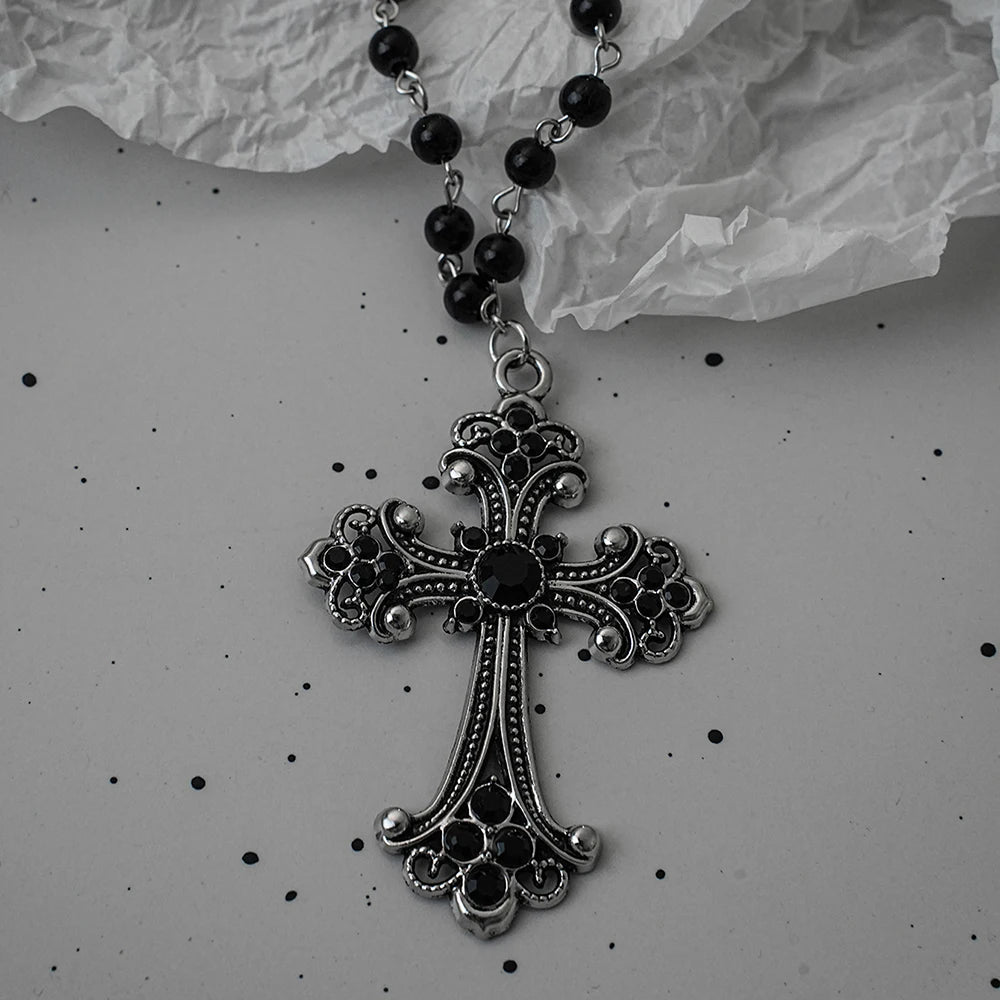 Gothic Bat Cross Dark Pendant Necklace