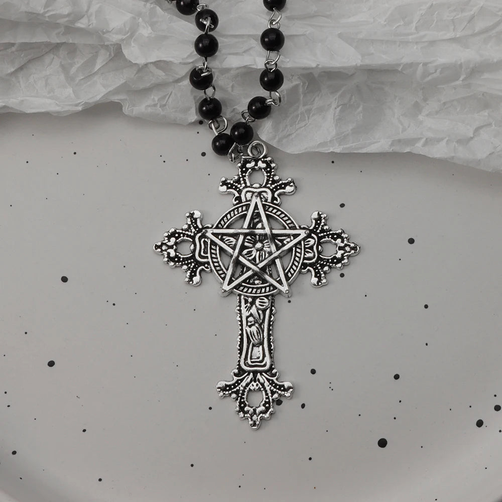 Gothic Bat Cross Dark Pendant Necklace