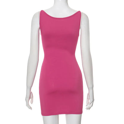 Dress Women Elegant Short Dresses Beautiful Evening Party Dress Solid Color Simple Sleeveless Vest Tight-fitting Dress