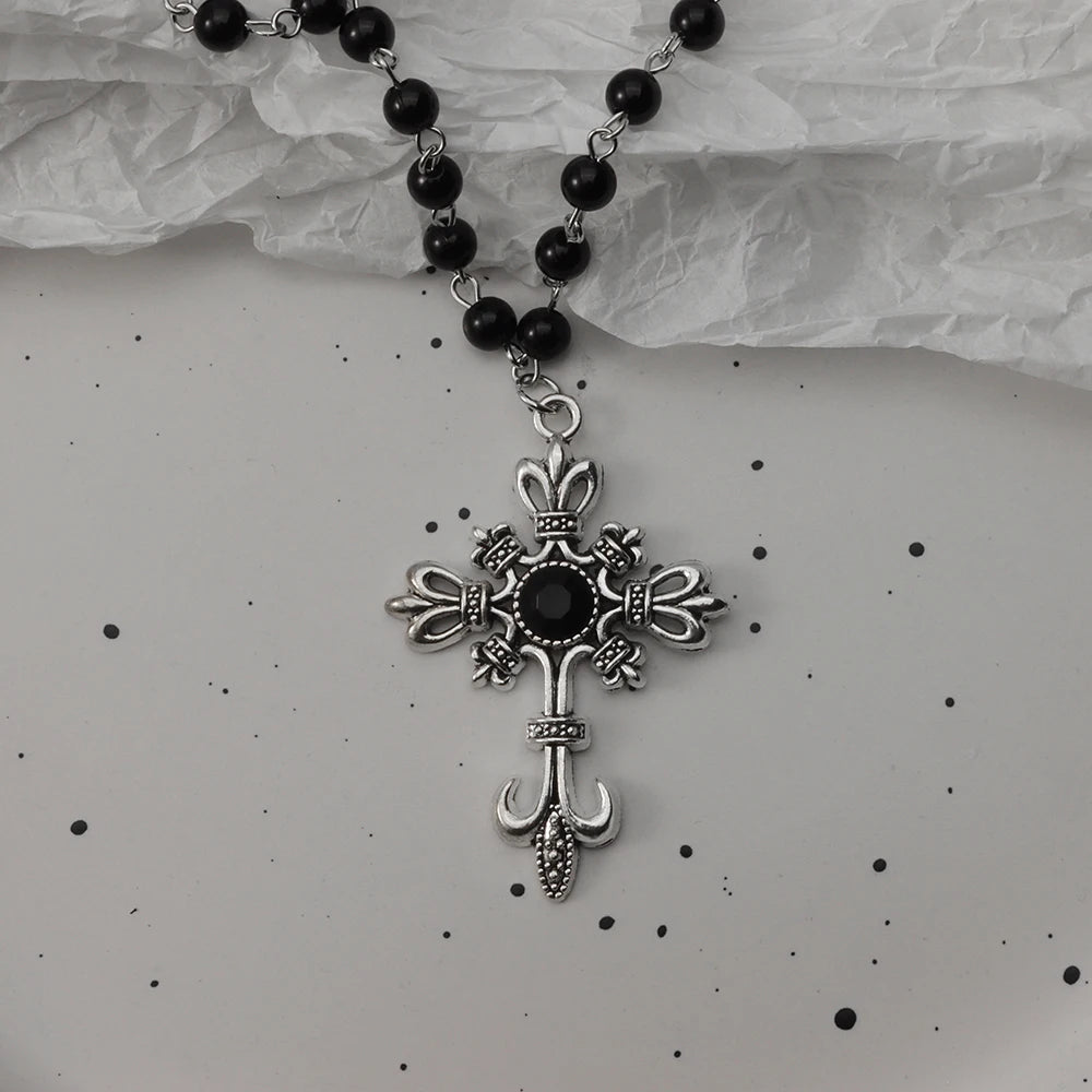 Gothic Bat Cross Dark Pendant Necklace