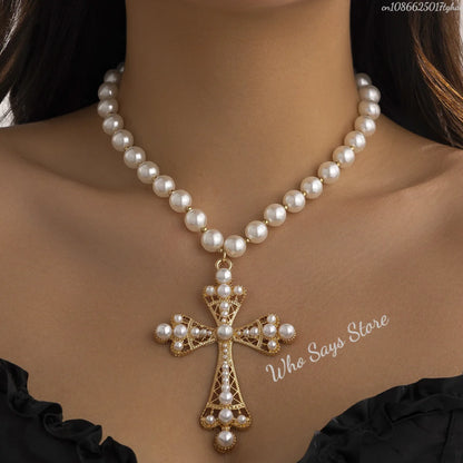 Gothic Style Large Cross Pendant Necklace