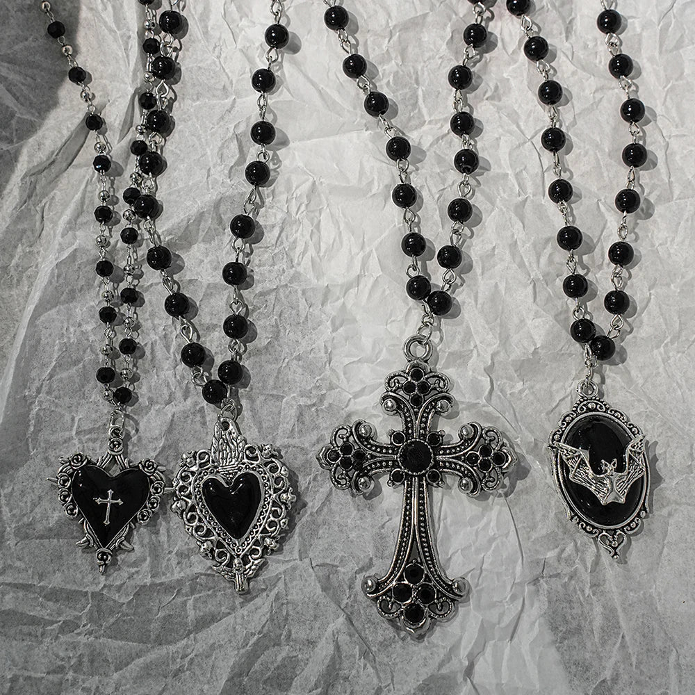 Gothic Bat Cross Dark Pendant Necklace