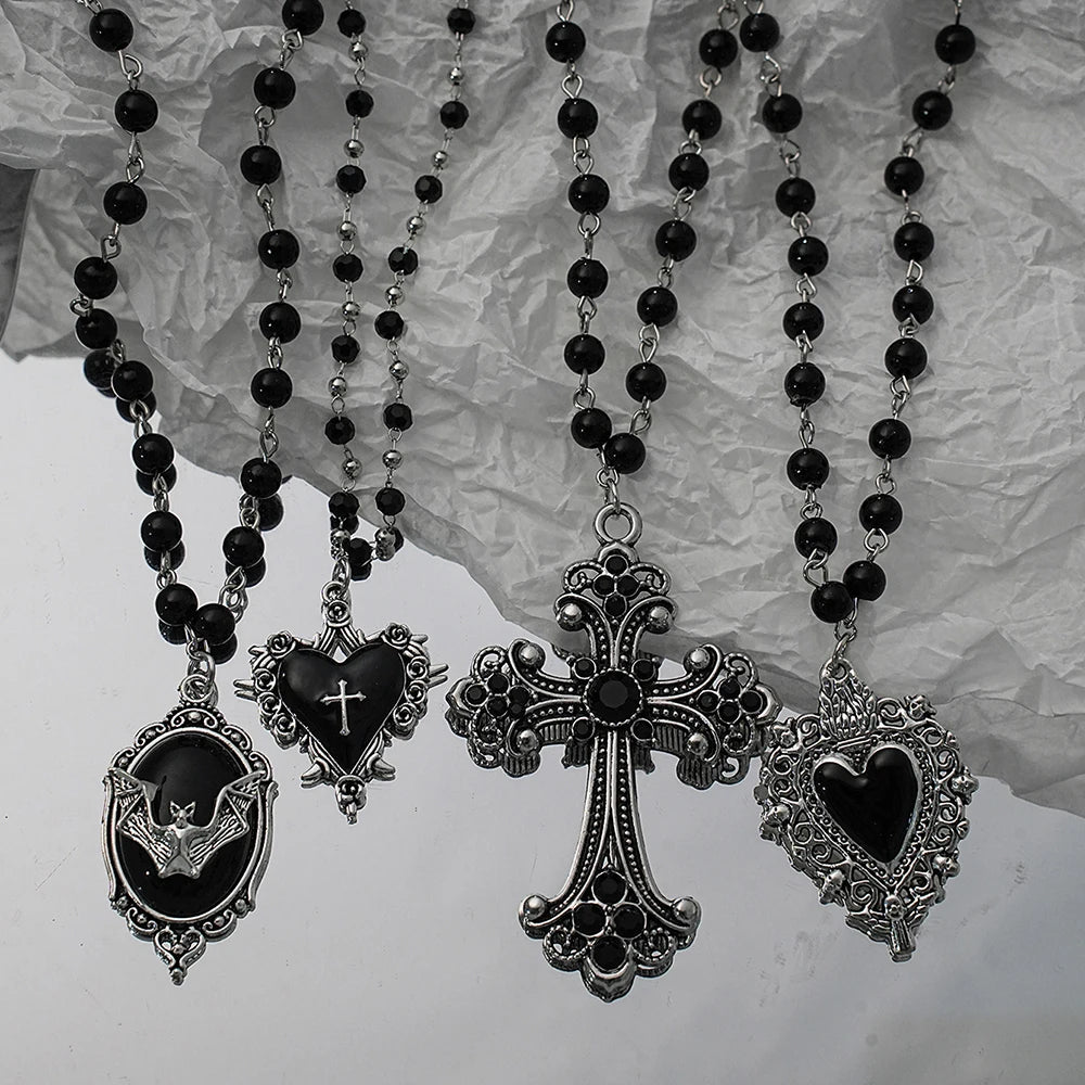 Gothic Bat Cross Dark Pendant Necklace