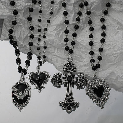 Gothic Bat Cross Dark Pendant Necklace