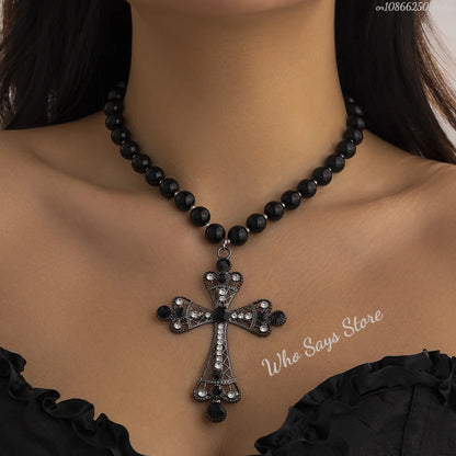 Gothic Style Large Cross Pendant Necklace