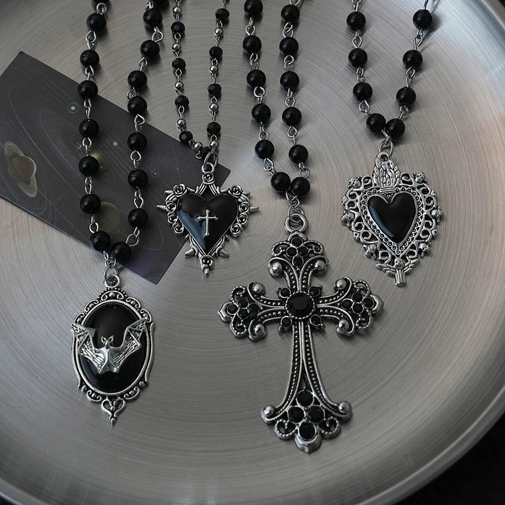 Gothic Bat Cross Dark Pendant Necklace
