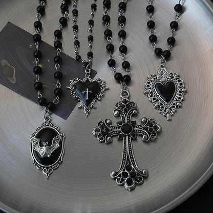 Gothic Bat Cross Dark Pendant Necklace
