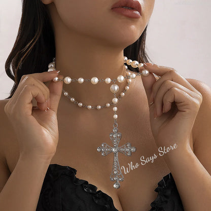 Gothic Style Large Cross Pendant Necklace