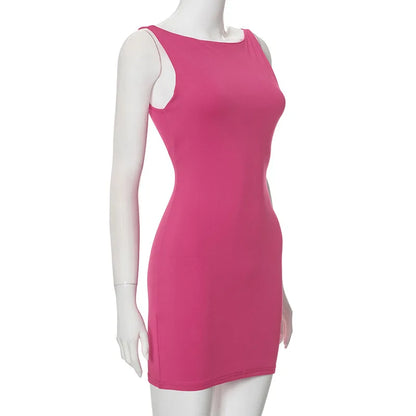 Dress Women Elegant Short Dresses Beautiful Evening Party Dress Solid Color Simple Sleeveless Vest Tight-fitting Dress